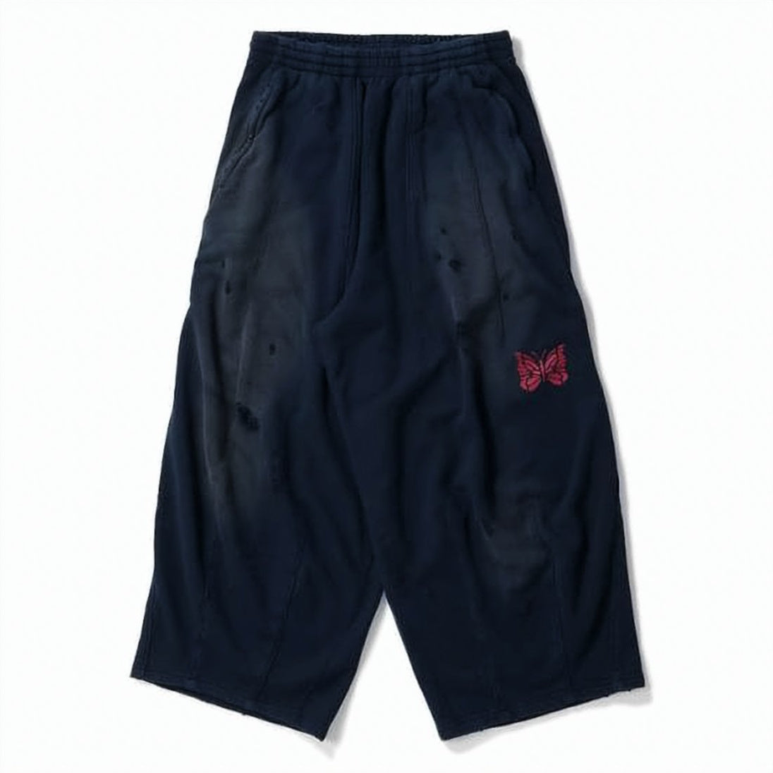 Wide-Leg Jogger Pants with Elastic Waistband and Butterfly Motif