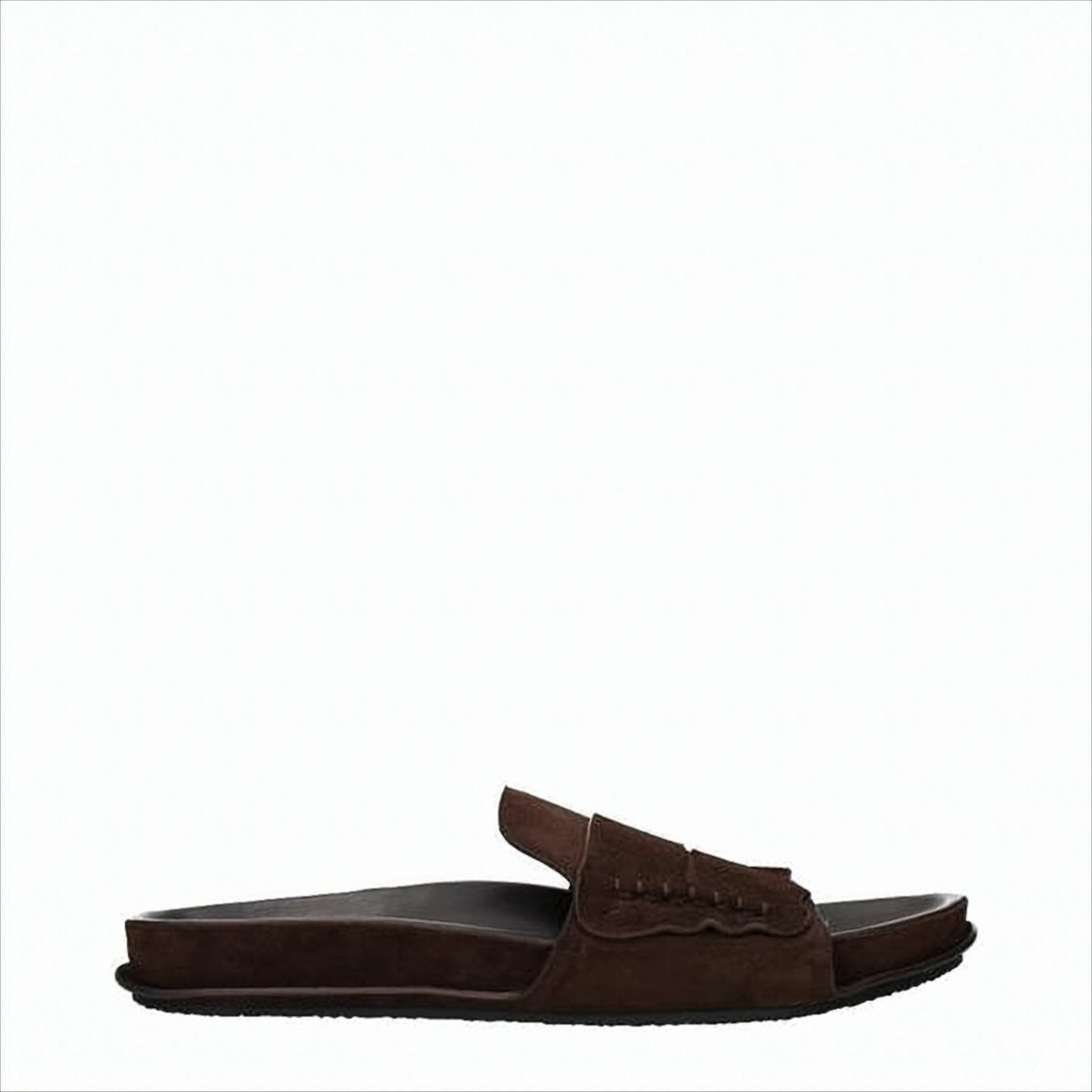 Slip-On Brown Suede Mules with Scalloped Detailing