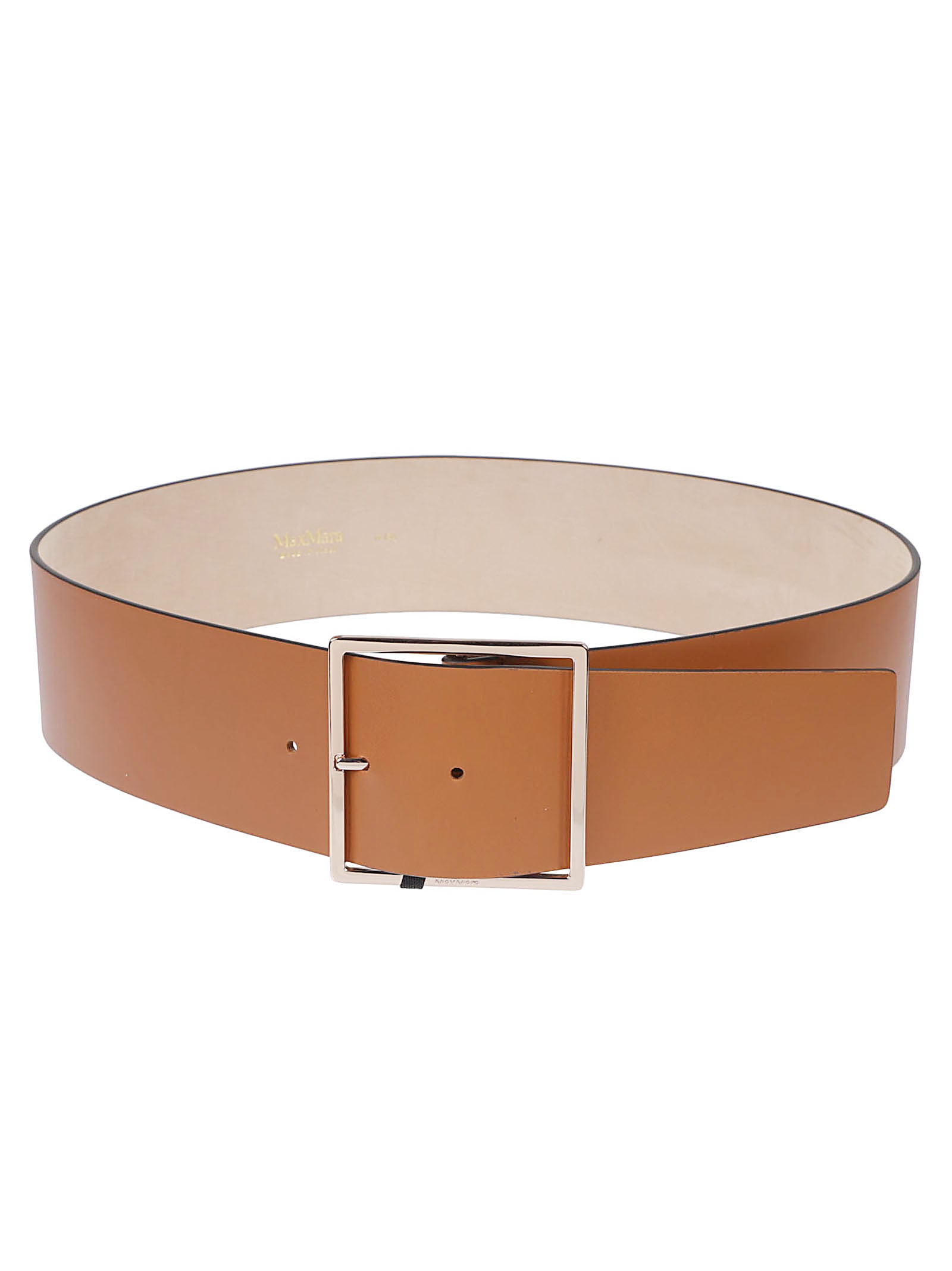 Tan Leather Belt with Polished Rectangular Buckle