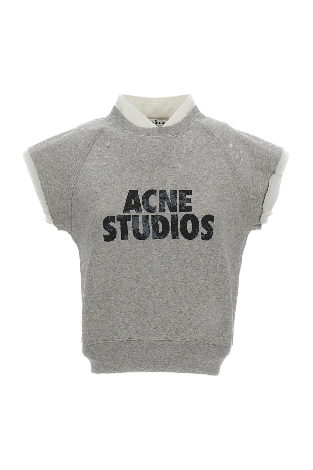 Cropped Short-Sleeved Top with Distressed Accents