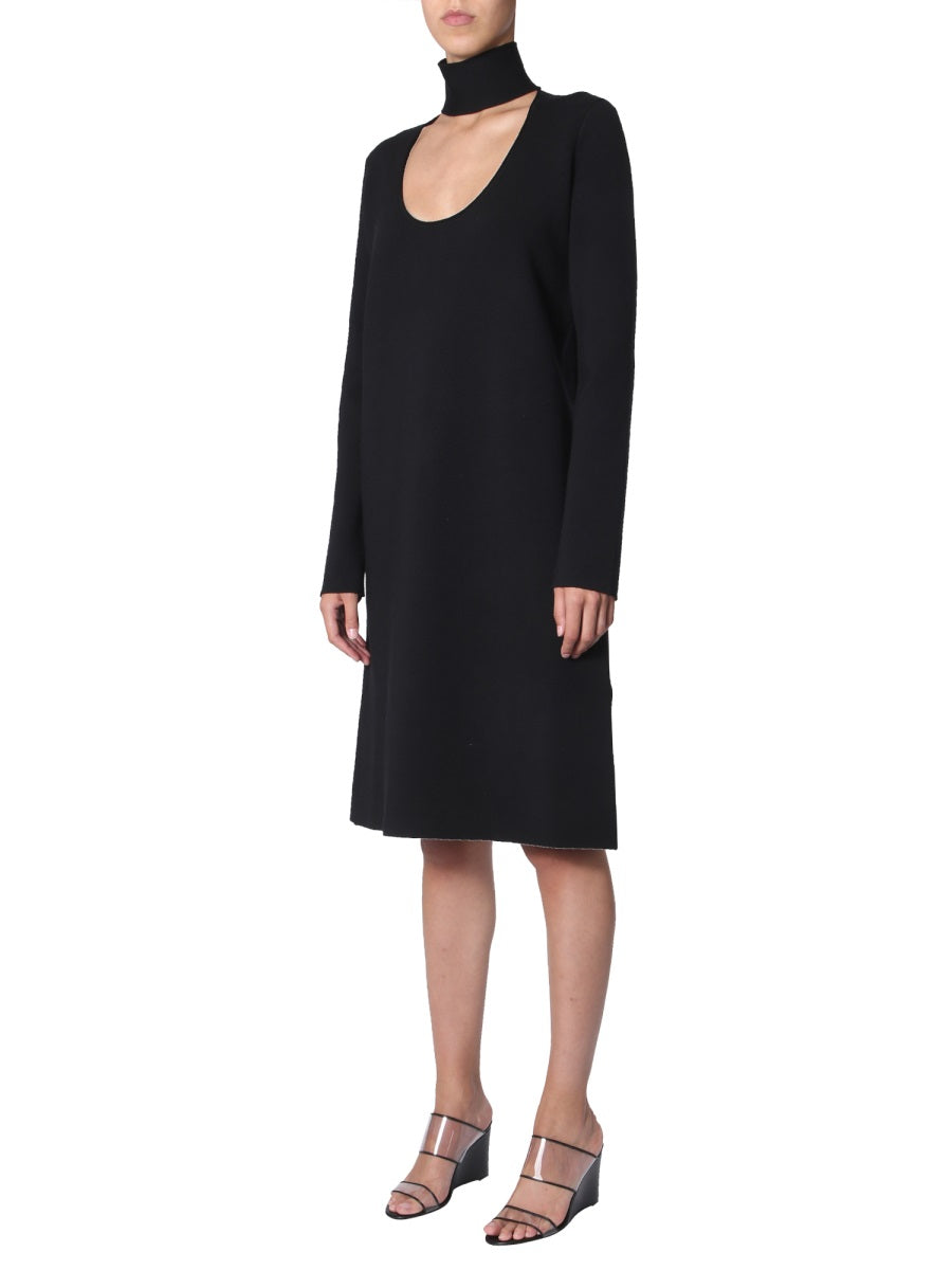 High Neck Midi Dress with Deep Neck