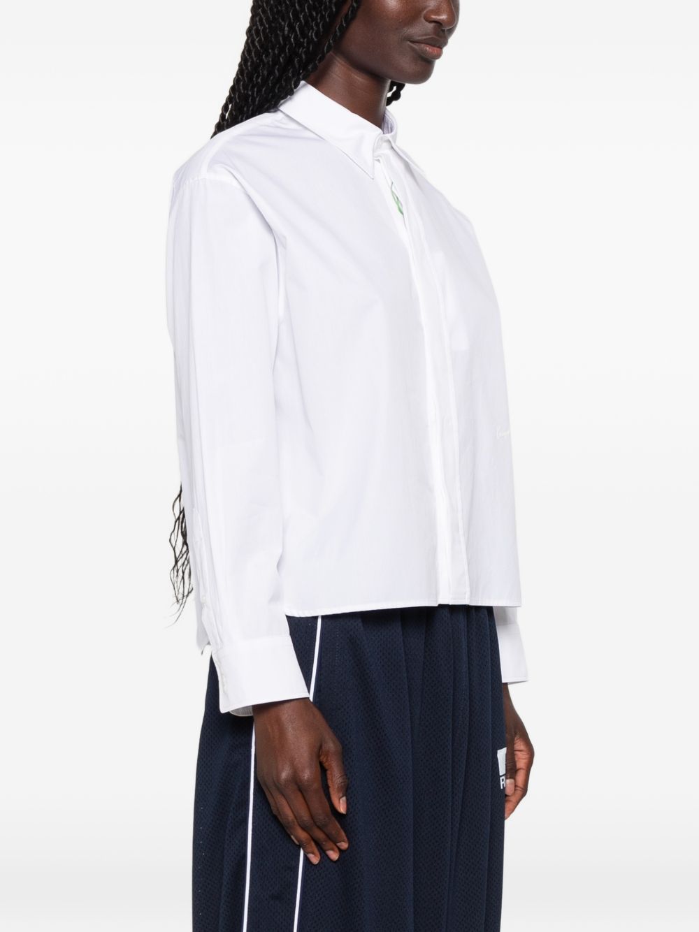 White Pointed Collar Button Long Shirt