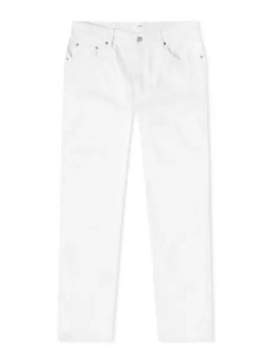 Straight-Leg White Cotton Pants with Classic Five-Pocket Design