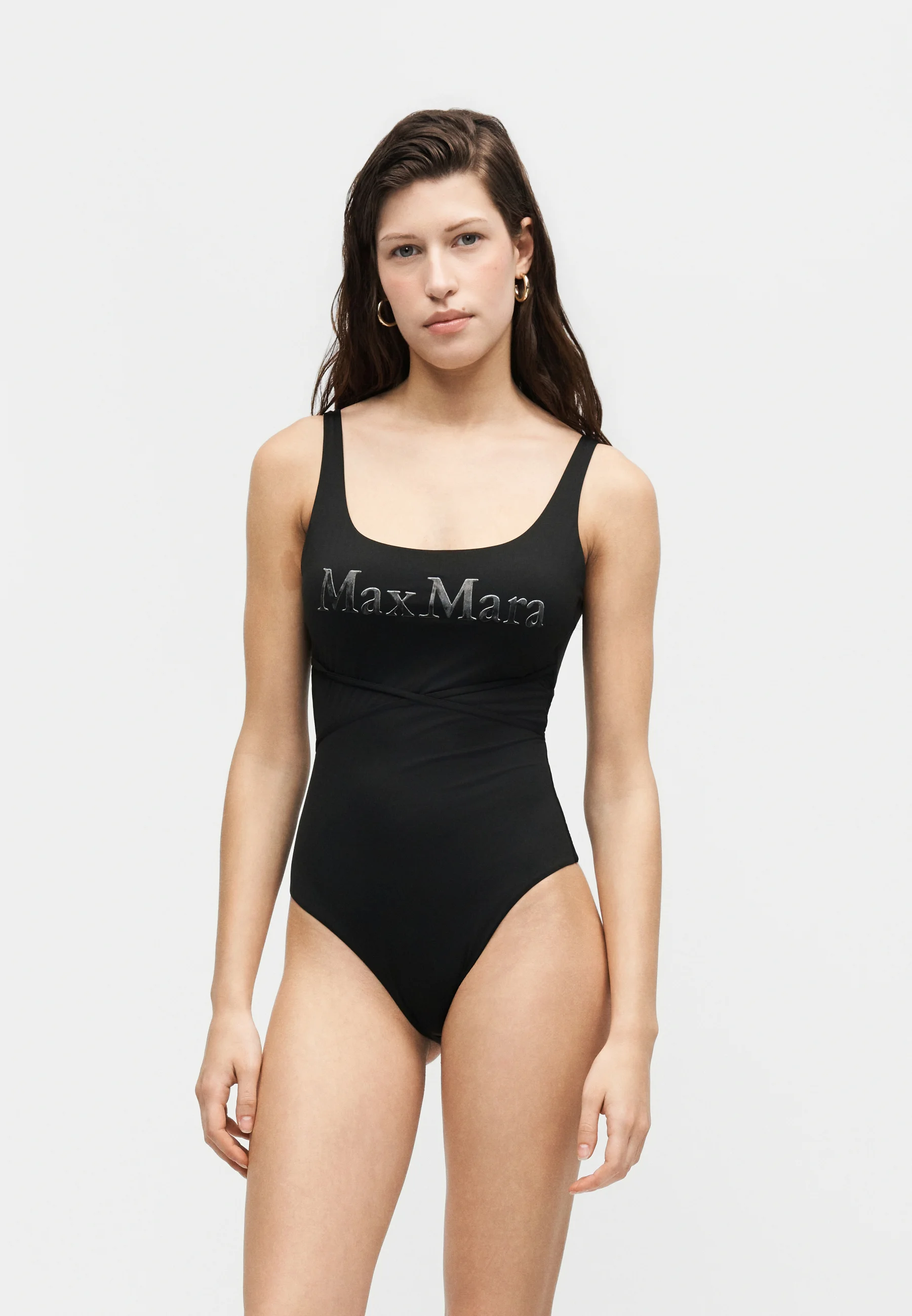 Square Neckline One-Piece Swimsuit with Wrap Detail