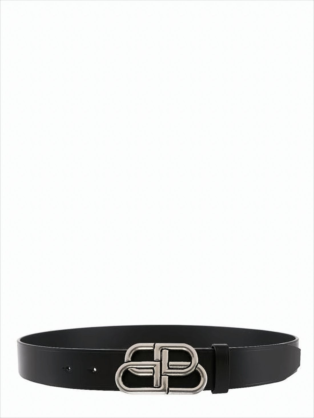 Black Calf Leather Belt with Polished Silver-tone