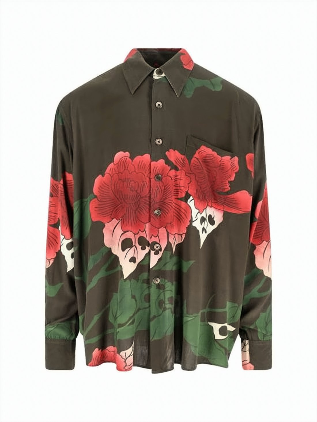 Loose-Fit Long-Sleeve Shirt with Bold Floral Pattern