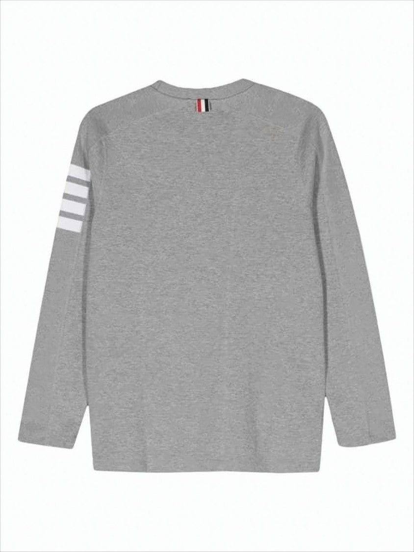 Heather Grey Long-Sleeve Crew Neck Shirt with Signature Stripes