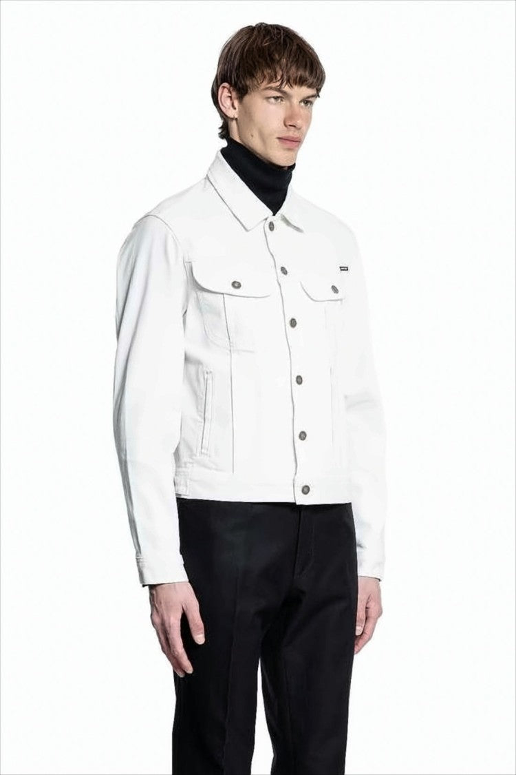 Crisp White Denim Jacket with Structured Silhouette