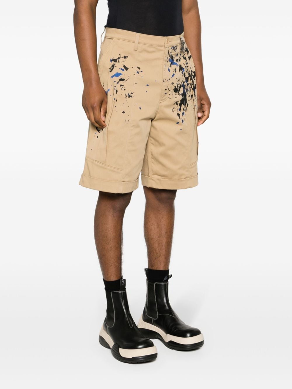 Painterly Print Sand Beige Stretch-Cotton Shorts