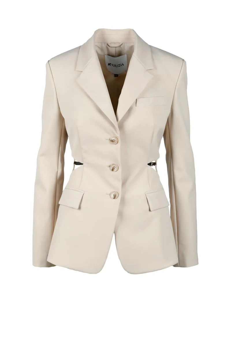 Beige Tailored Jacket with Structured Shoulders