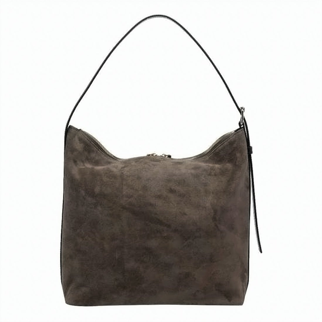 Suede-Textured Shoulder Bag With Top Zipper Closure