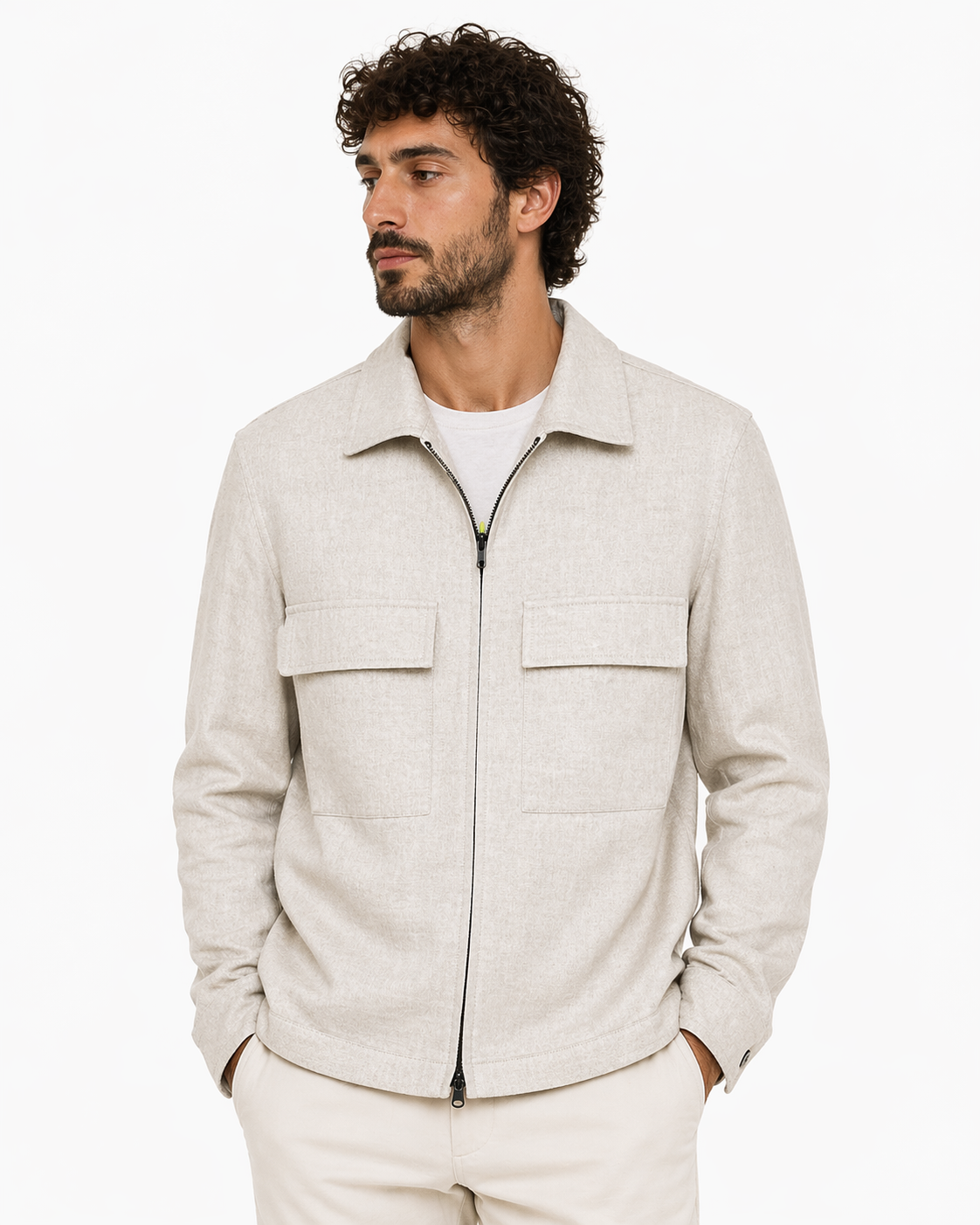Linen Front Zip Classic Collar Jacket
