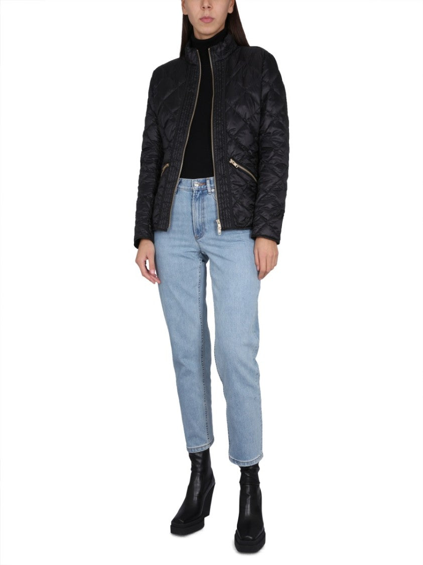 Quilted Black Down Jacket With High Collar