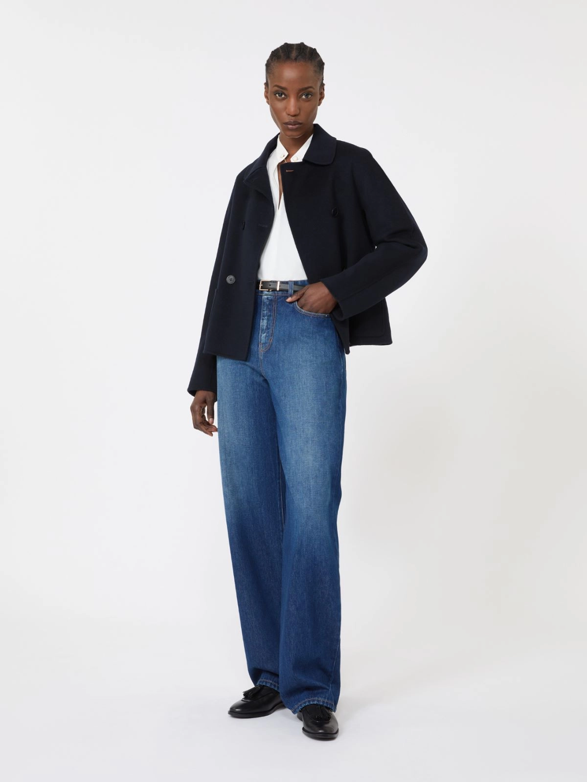 Long-Sleeved Blouse with Gathered Sleeves and Stand Collar