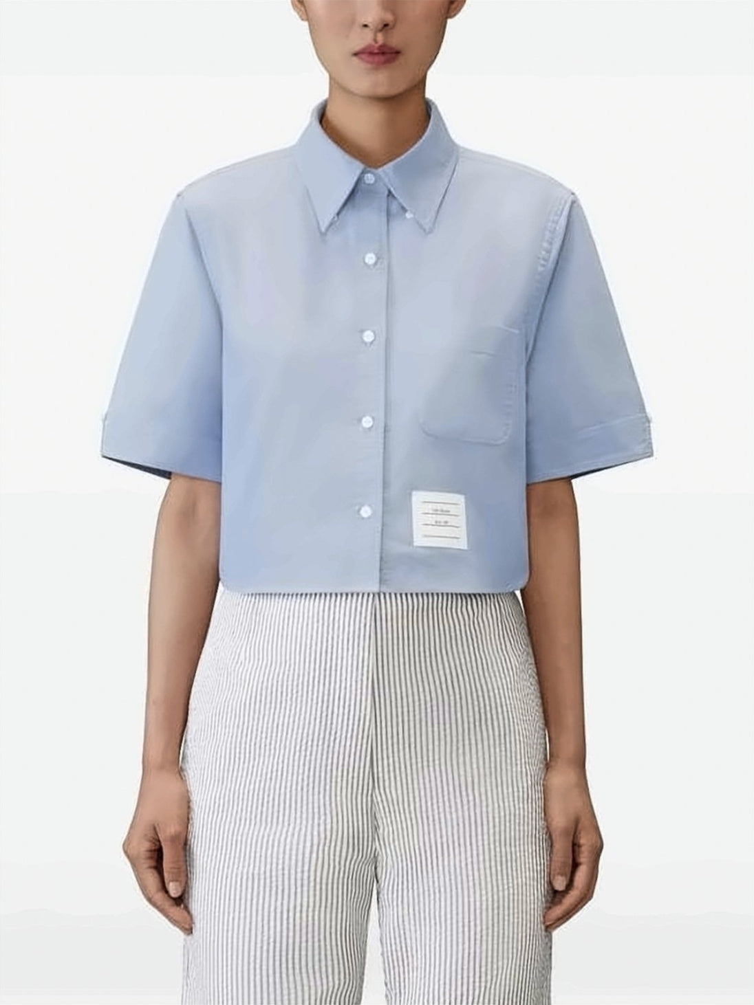 Cropped Short Sleeve Oxford Shirt