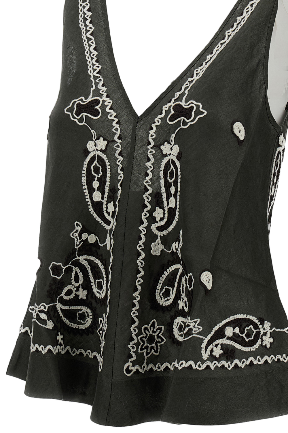 Intricate Embroidered Linen Top with V-Neckline