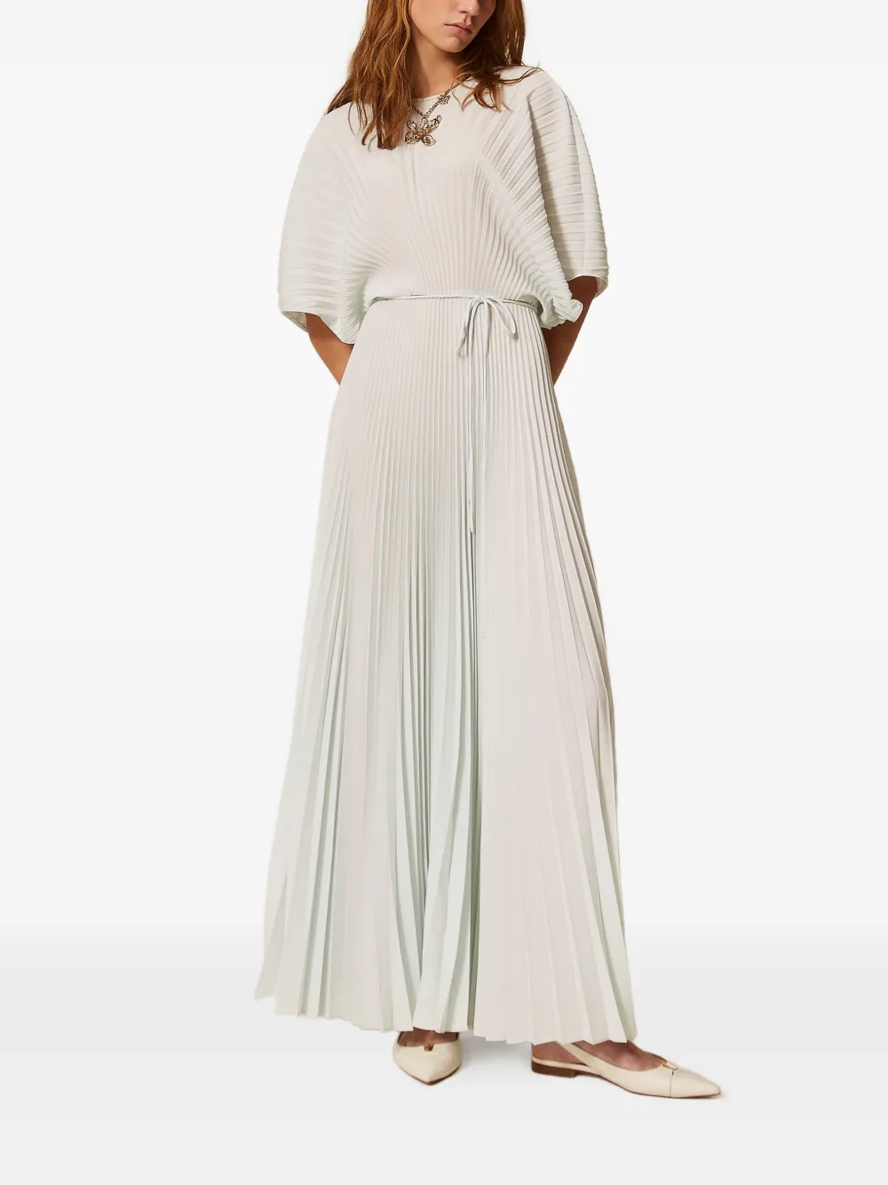 Pleated Maxi Dress with Cinched Waist