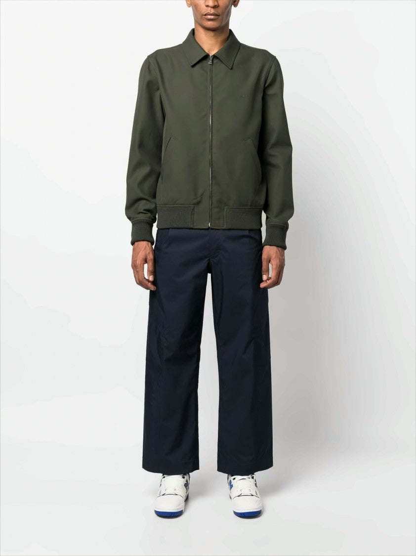 Green Bomber Jacket with Ribbed Details