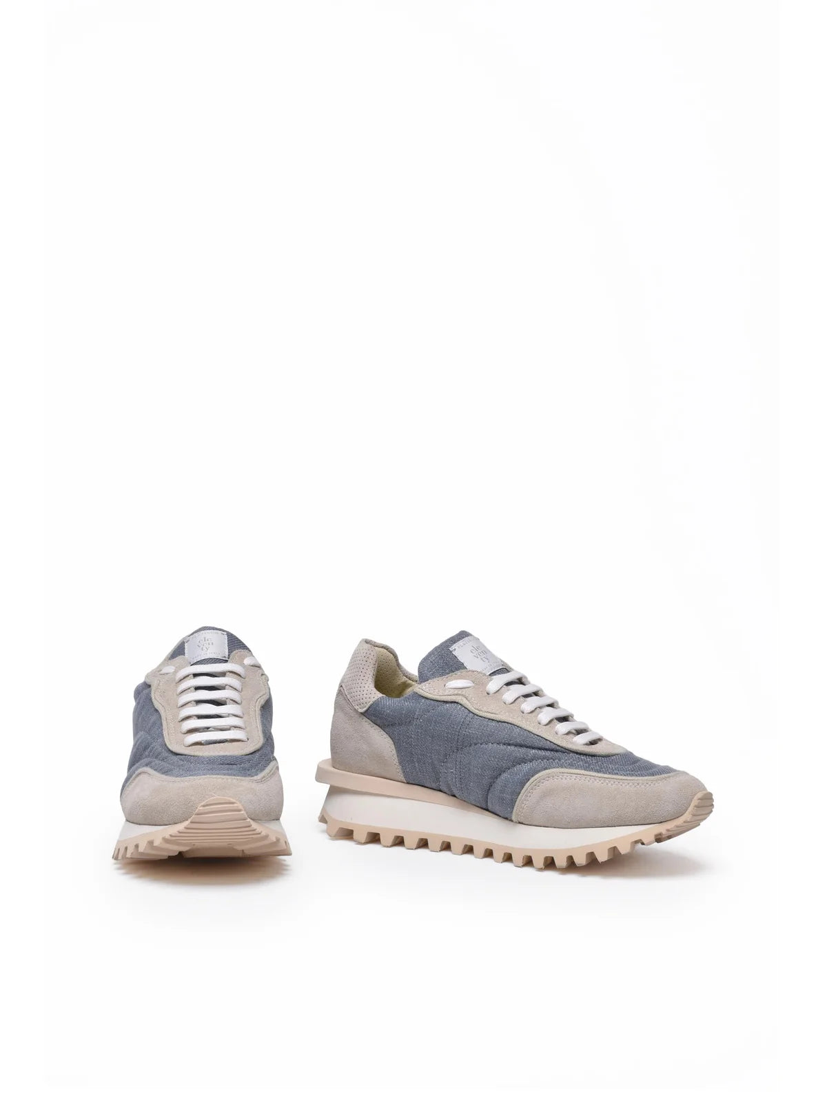 Blue Beige Suede Leather Sneakers