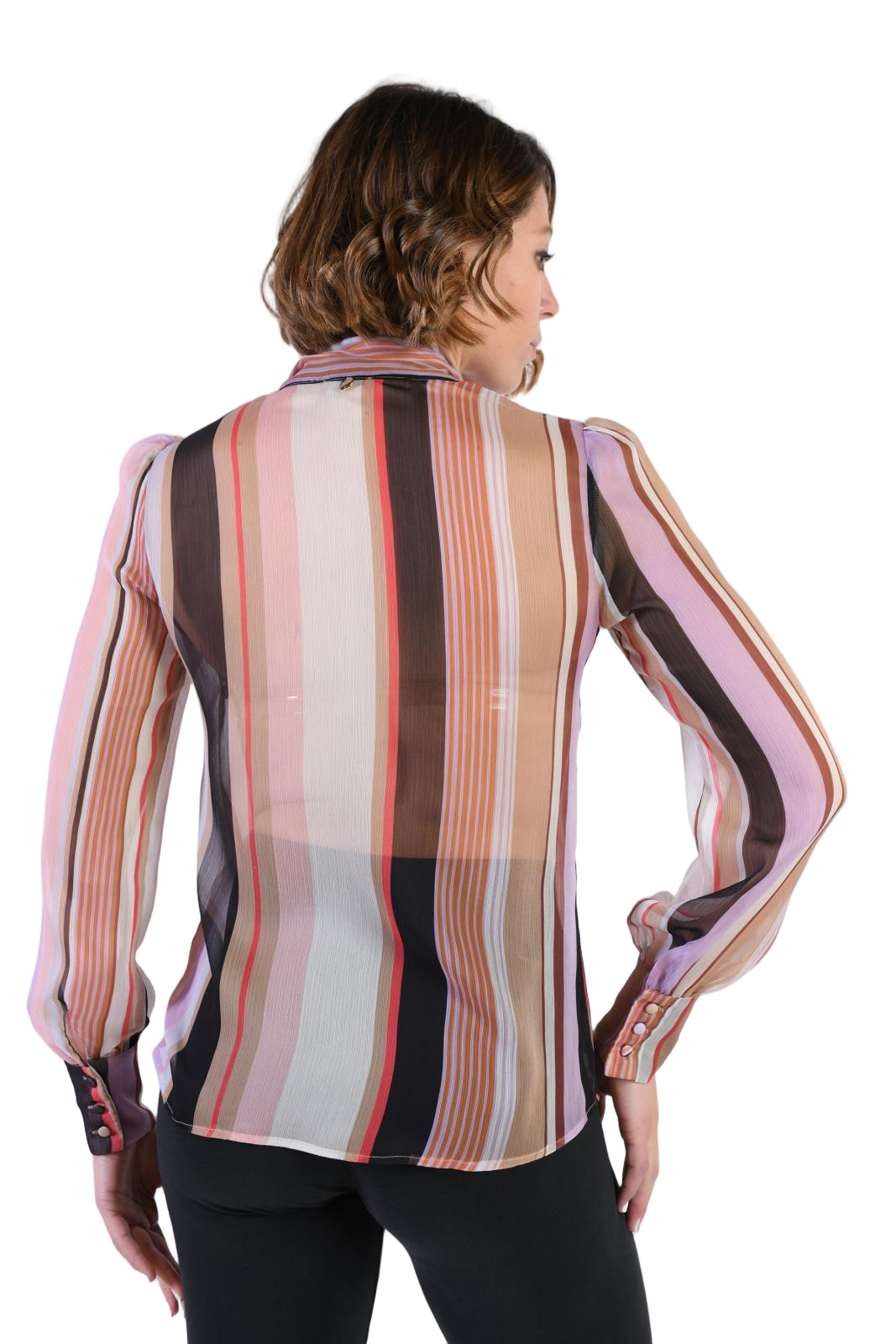 Fantasy Striped Long-Sleeved Shirt With Tie-Neck Detail