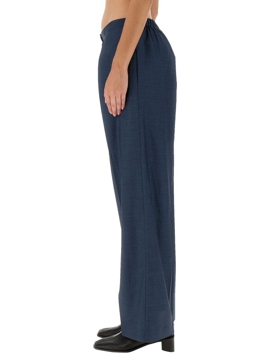 Wide-Leg Wool Trousers With Button Closure