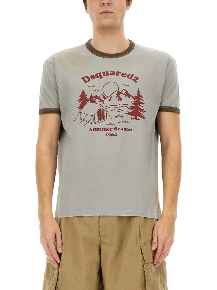 Vintage Print Relaxed-Fit T-Shirt With Contrasting Trim