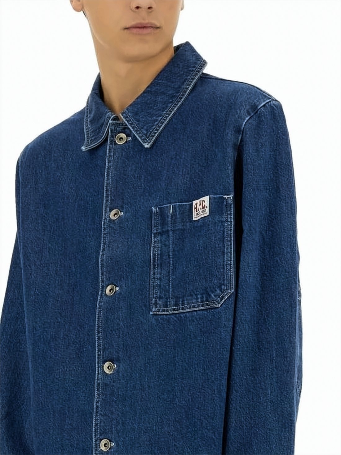 Straight-Cut Denim Jacket with Button-Up Front