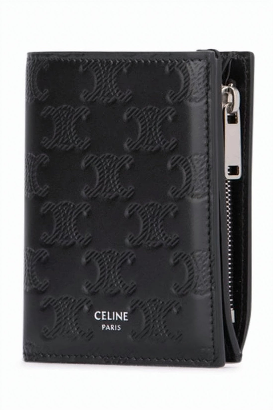 Bifold Wallet With Embossed Pattern And Zippered Compartment