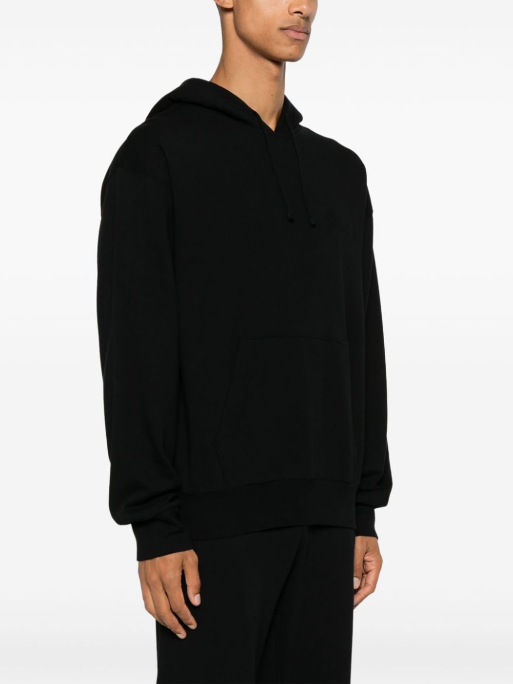 Embroidered Black Cotton Jersey Hoodie