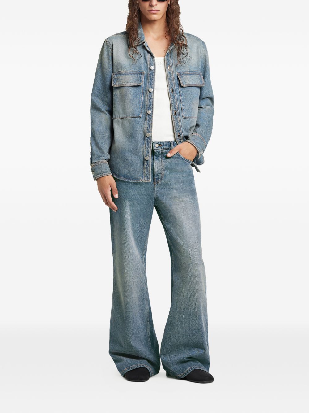 Classic Button-Up Denim Shirt With Flap Pockets