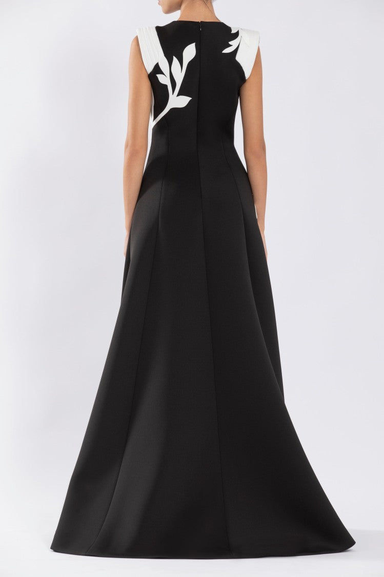 Neoprene Dress With Floral  Embroidery