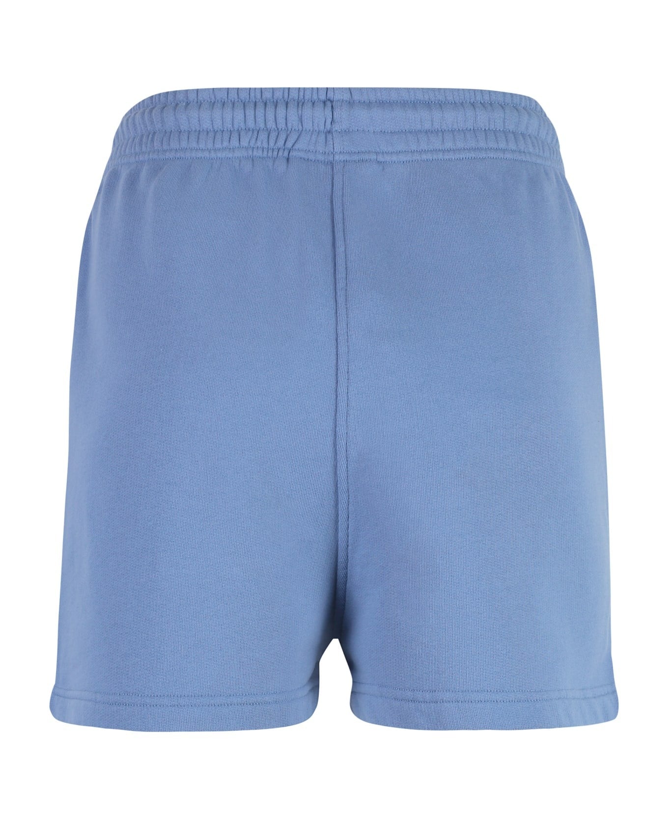 Relaxed Fit Blue Cotton Shorts With Embroidered Logo