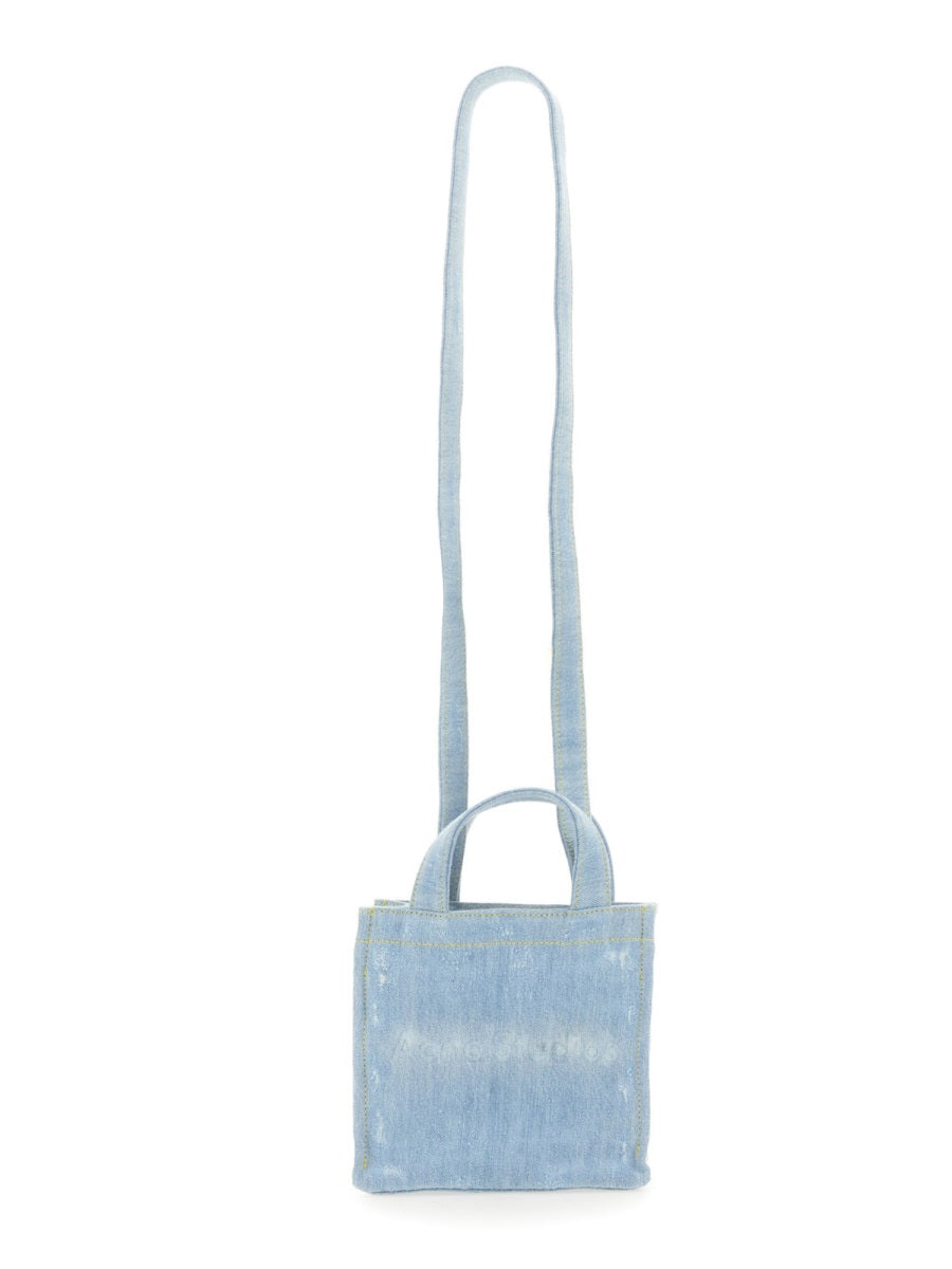 Mini Denim Shopper Bag With Tonal Logo Embossing