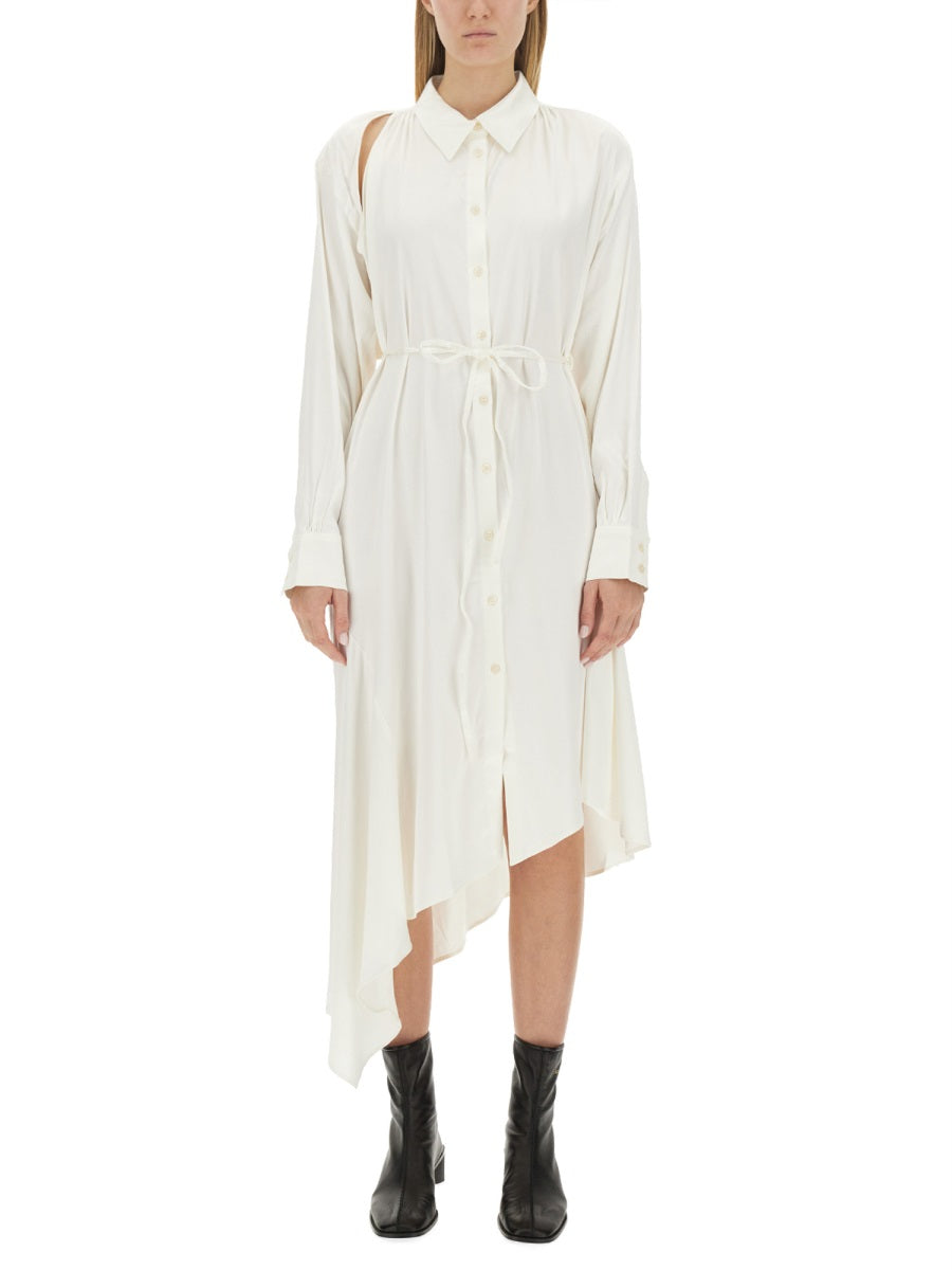 Satin Chemisier Dress With Asymmetrical Hemline