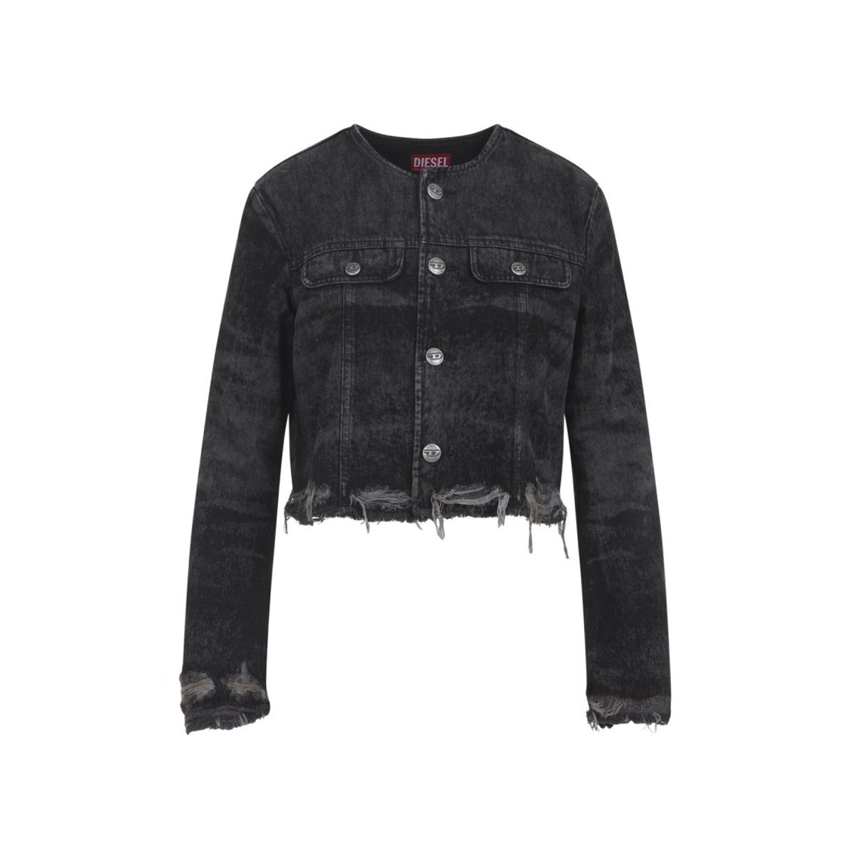 Cropped Denim Jacket With Washed Black Finish