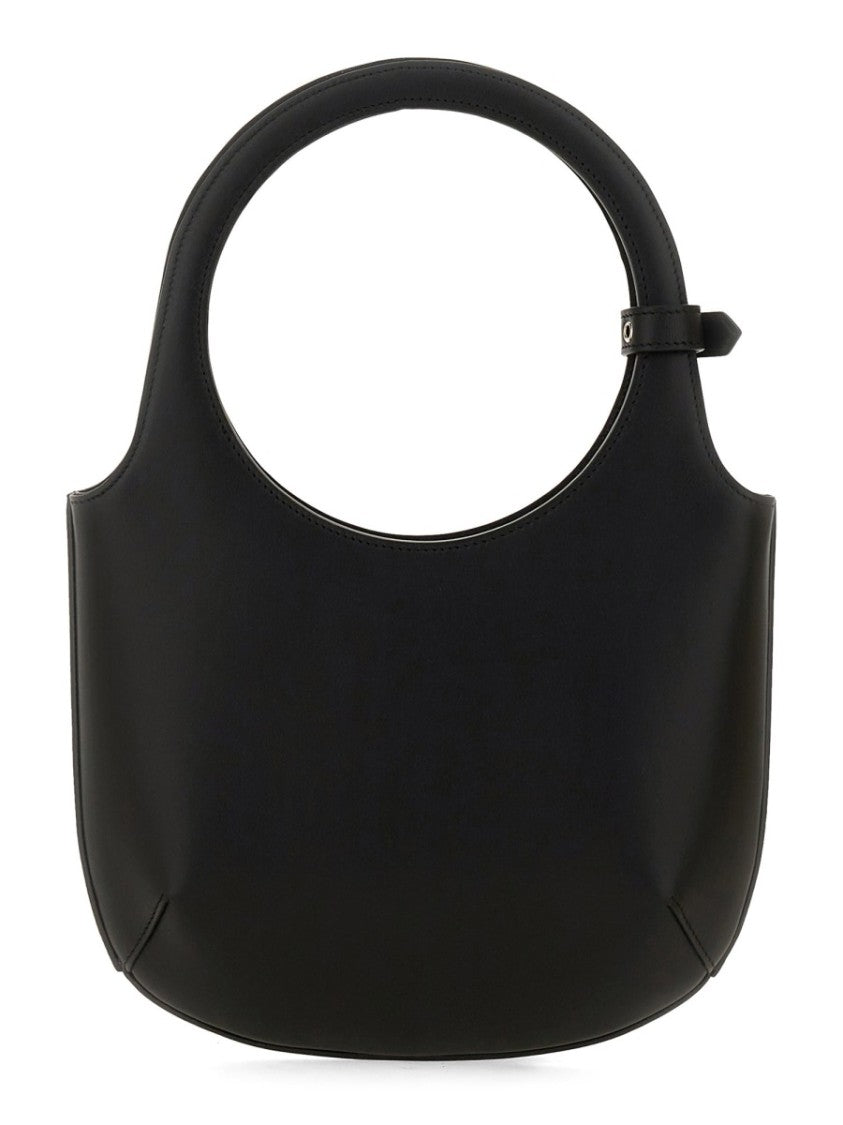 Circular Handle Leather Bag With Adjustable Strap
