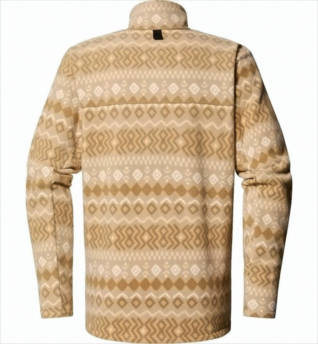 Geometric Pattern Zip-Up Knit with High Collar