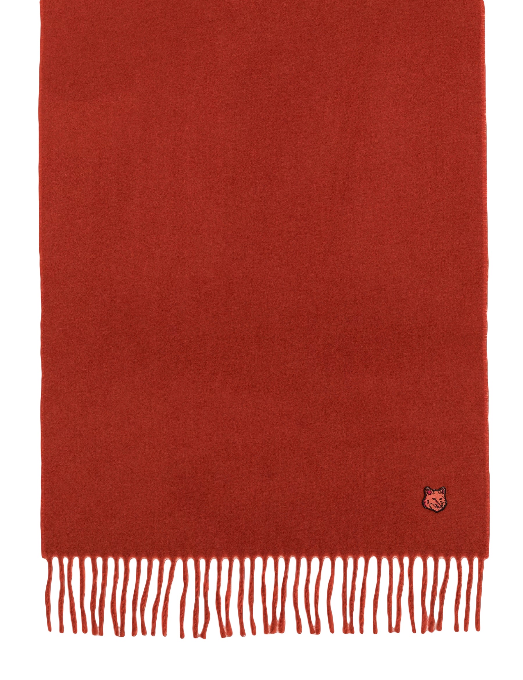 Vibrant Burnt Orange Wool Scarf With Fringed Ends
