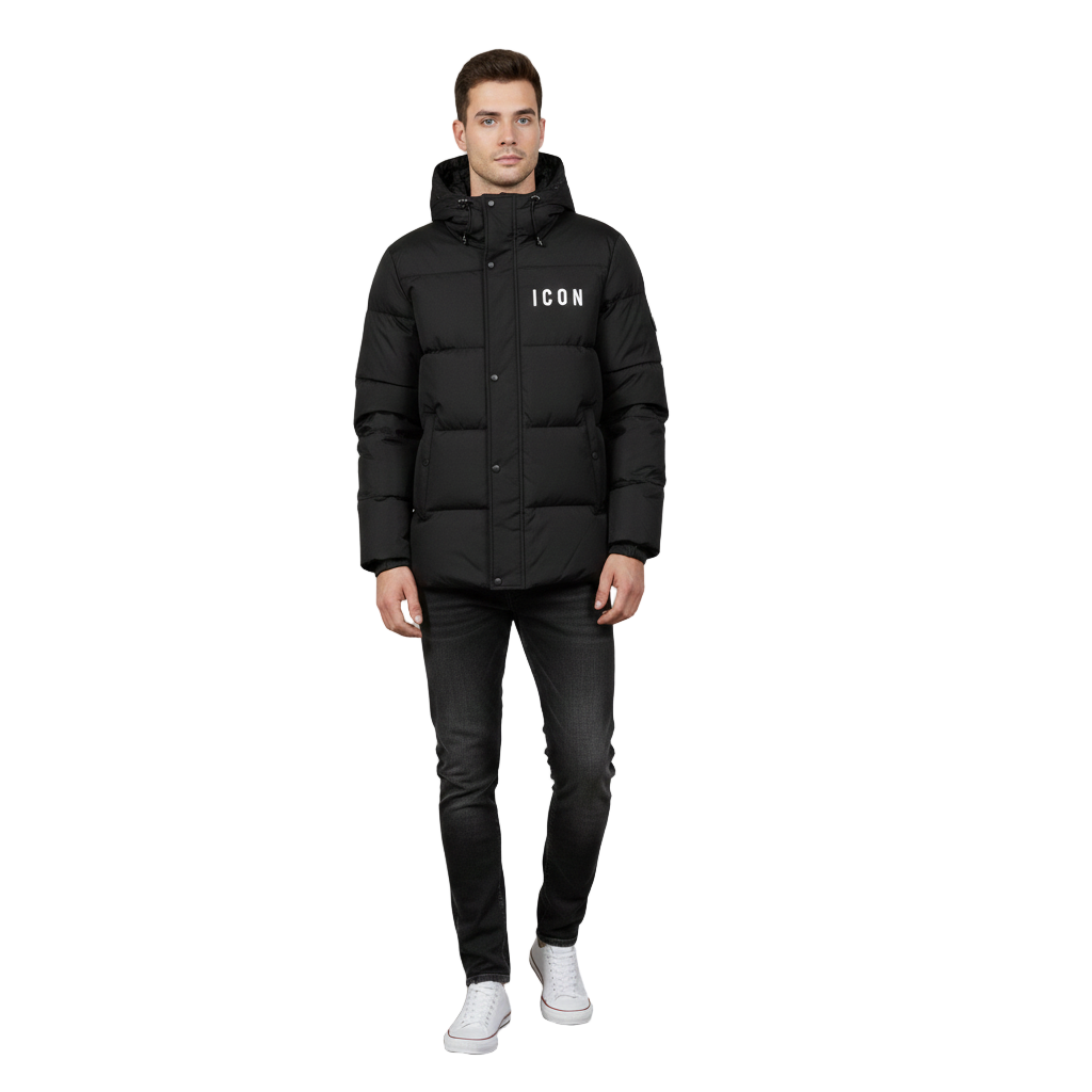 Black Quilted Puffer Jacket with Iconic Logo