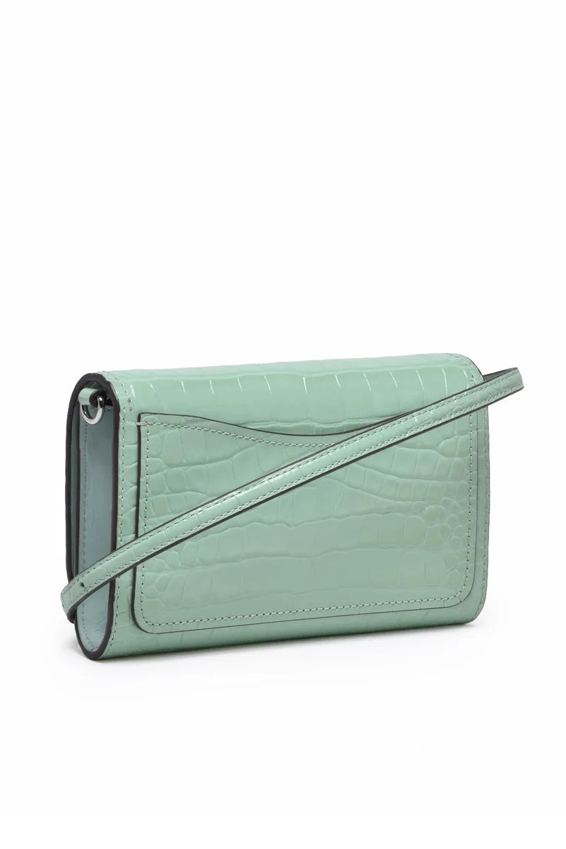 Thea Embossed Flat Shoulder Bag - Green