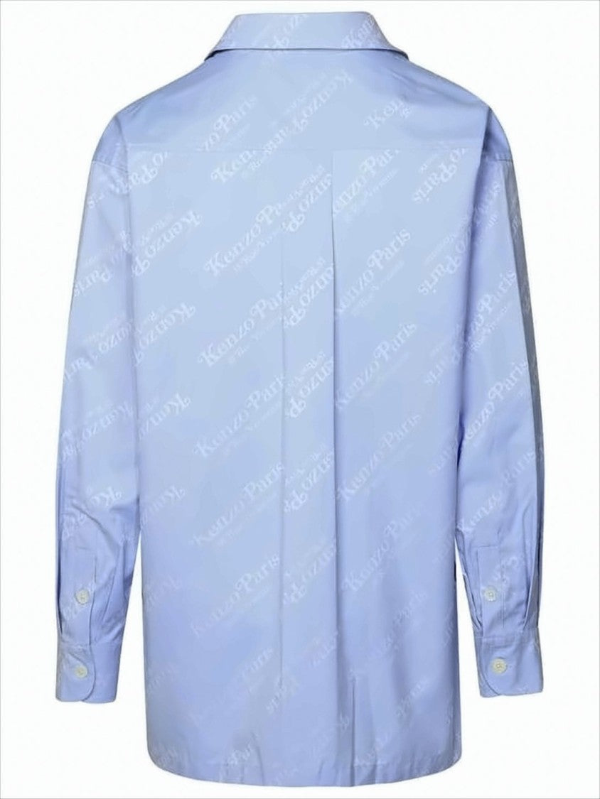 Long-Sleeve Cotton Shirt With Tonal Logo Print And Classic Collar