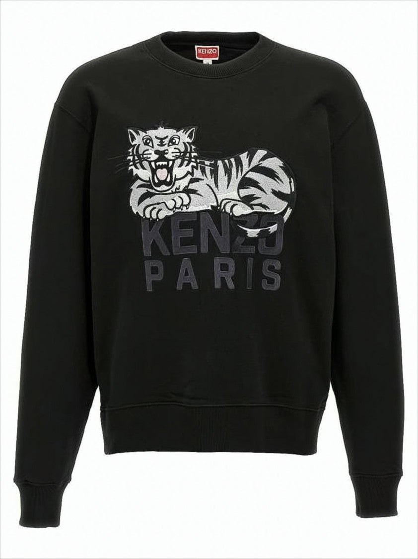 Long-Sleeve Cotton Sweatshirt with Graphic Tiger Design