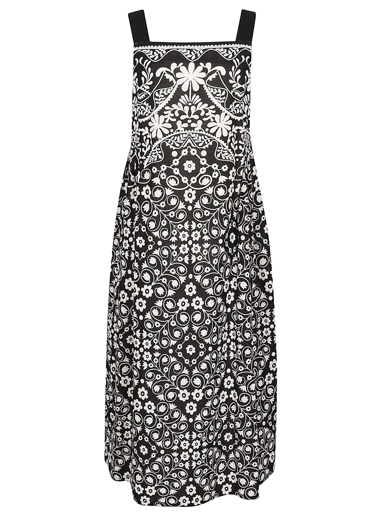 Sleeveless Floral Print Dress with Wide Straps and Flowing Silhouette