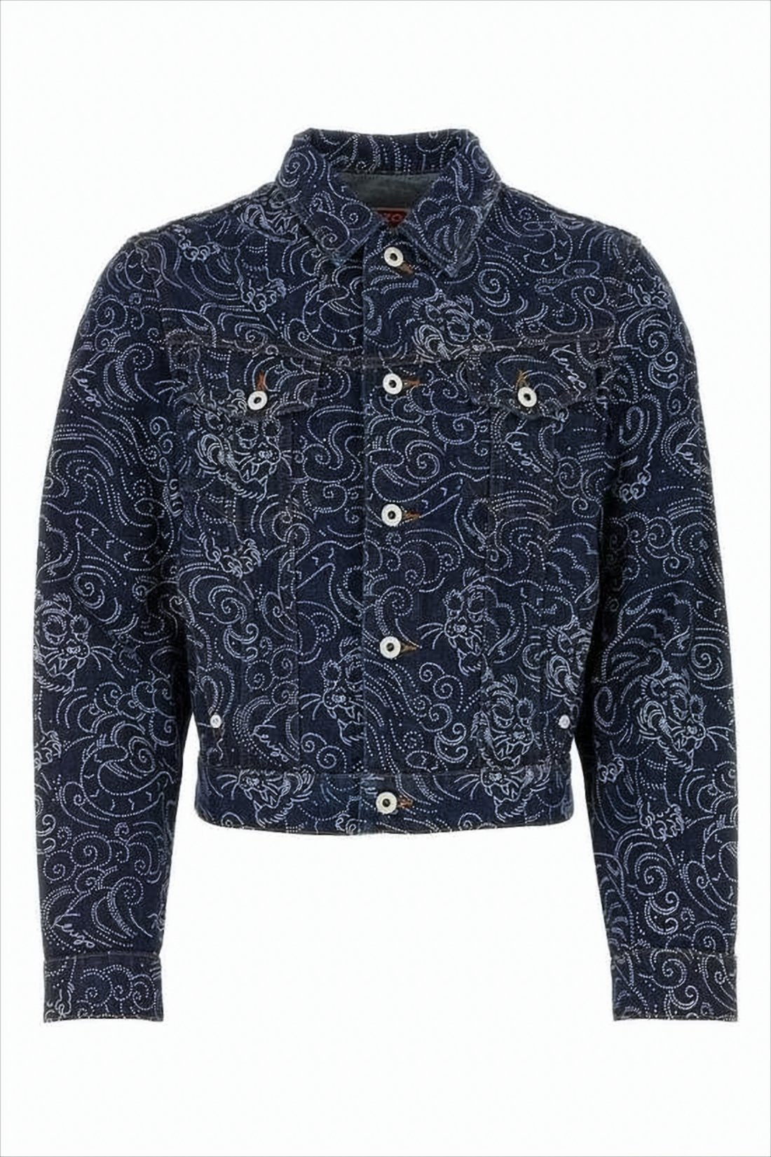 Cropped Denim Jacket With Intricate Floral Pattern