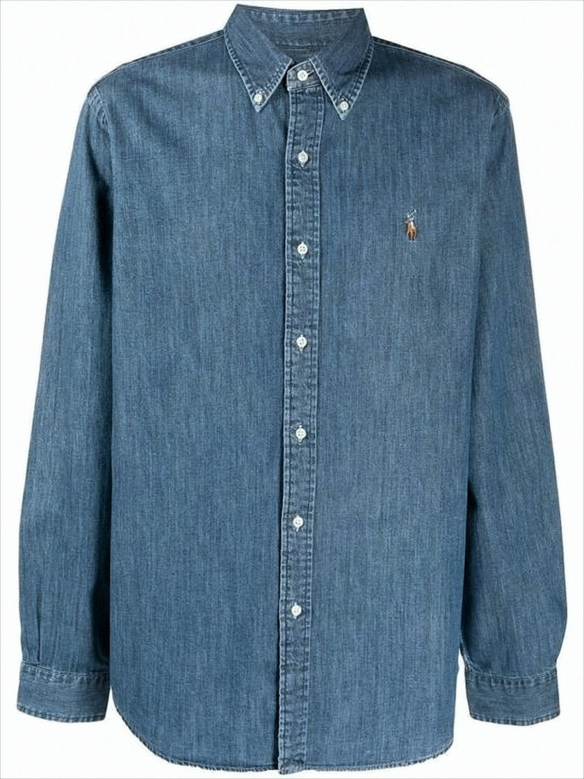 Classic Blue Denim Shirt with Button-Down Collar