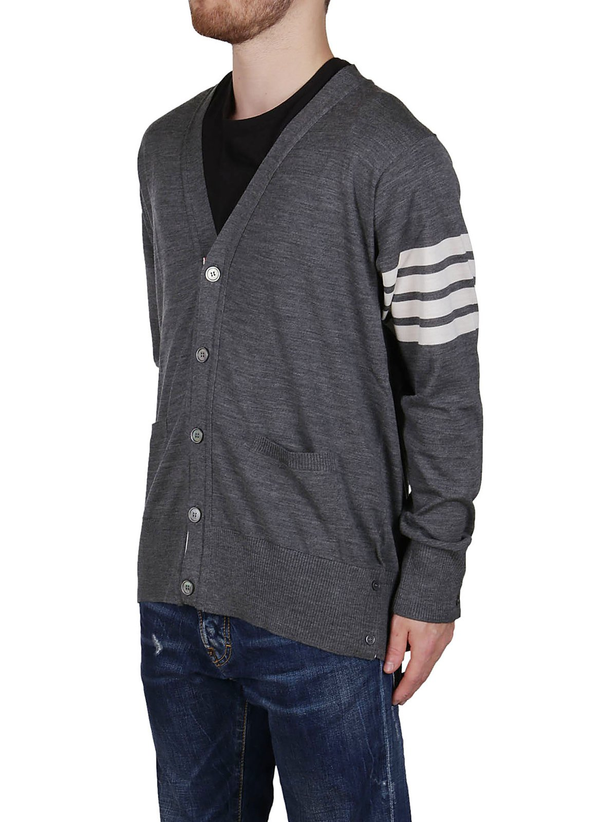 Cardigan with Deep V-Neck and Signature Stripes
