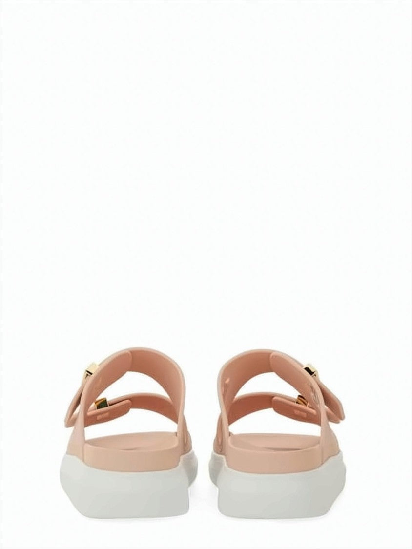 Matte Rubber Slip-On Mules with Adjustable Gold-Tone Buckles