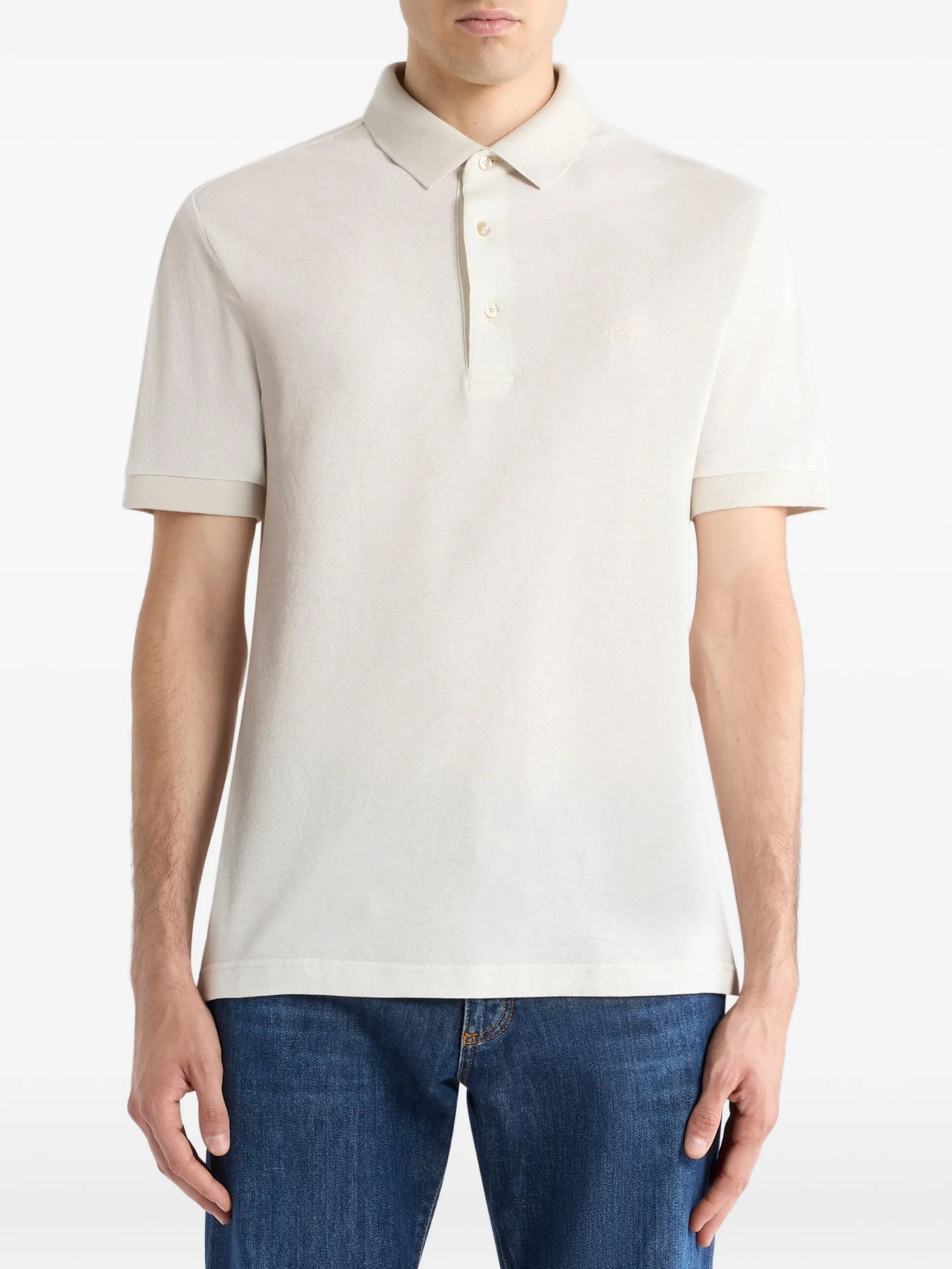 White Roma Short-Sleeve Textured Cotton Polo