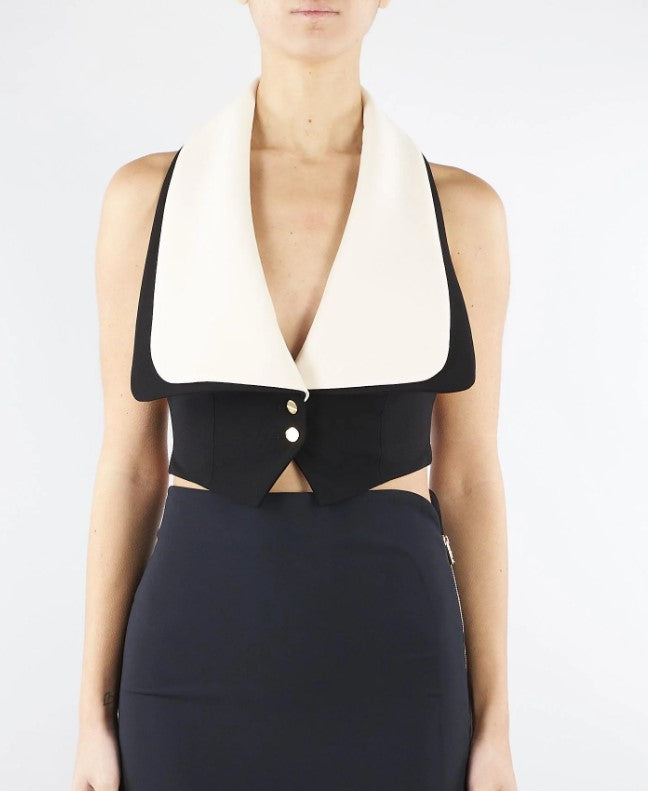 Cropped Maxi Collar Open Back Gilet