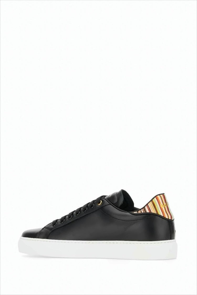 Smooth Leather Low-Top Sneakers with Multicolored Striped Detail